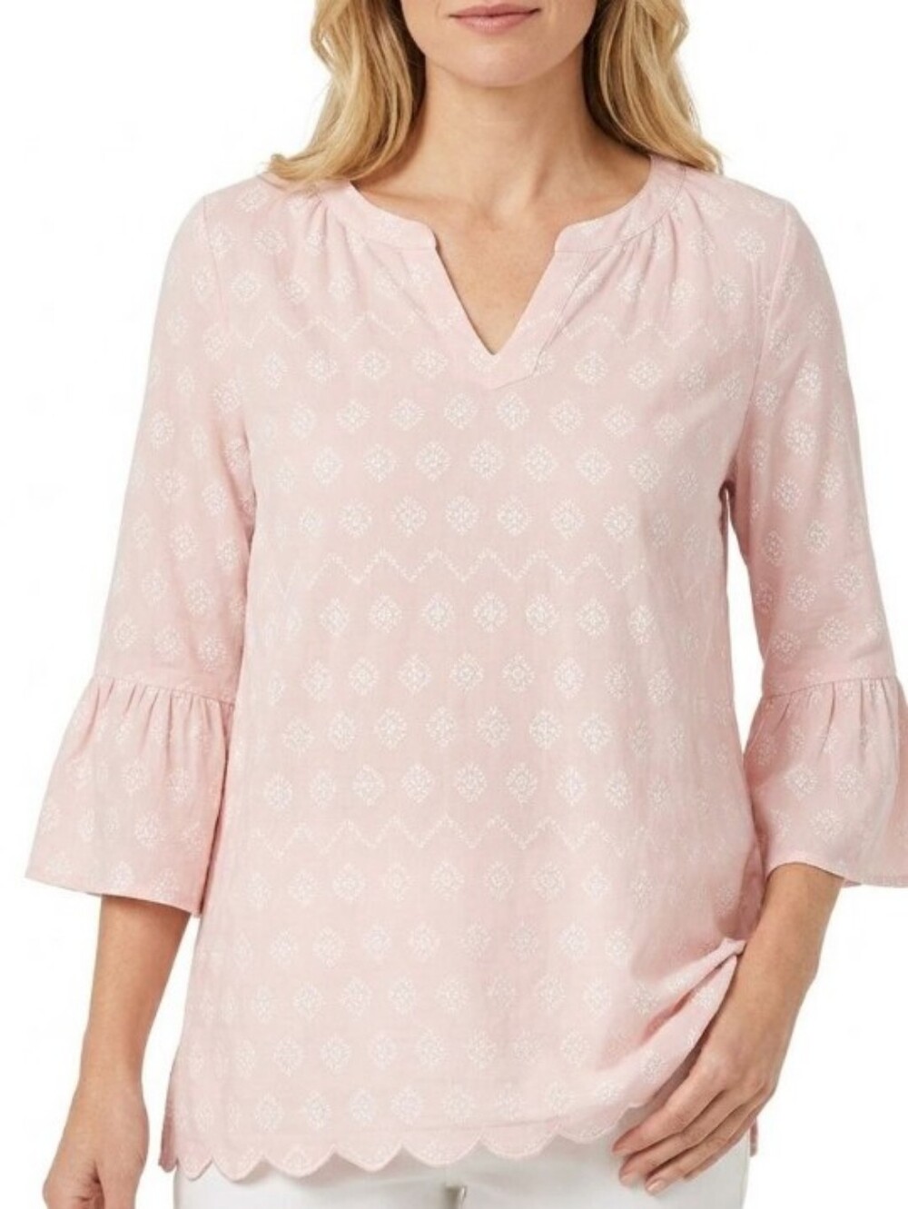 J. Jill Blush Pink Embroidered Bell-Sleeve Tunic
